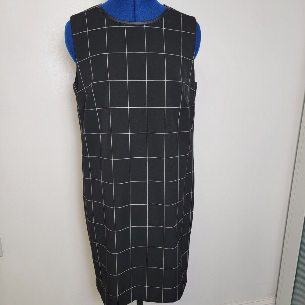 Lauren Ralph Lauren Womens Black Sleeveless Lamb Leather Trim Sheath Dress 12